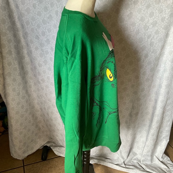 Green Grinch Sweatshirt with Red Santa Hat - Picture 4 of 6